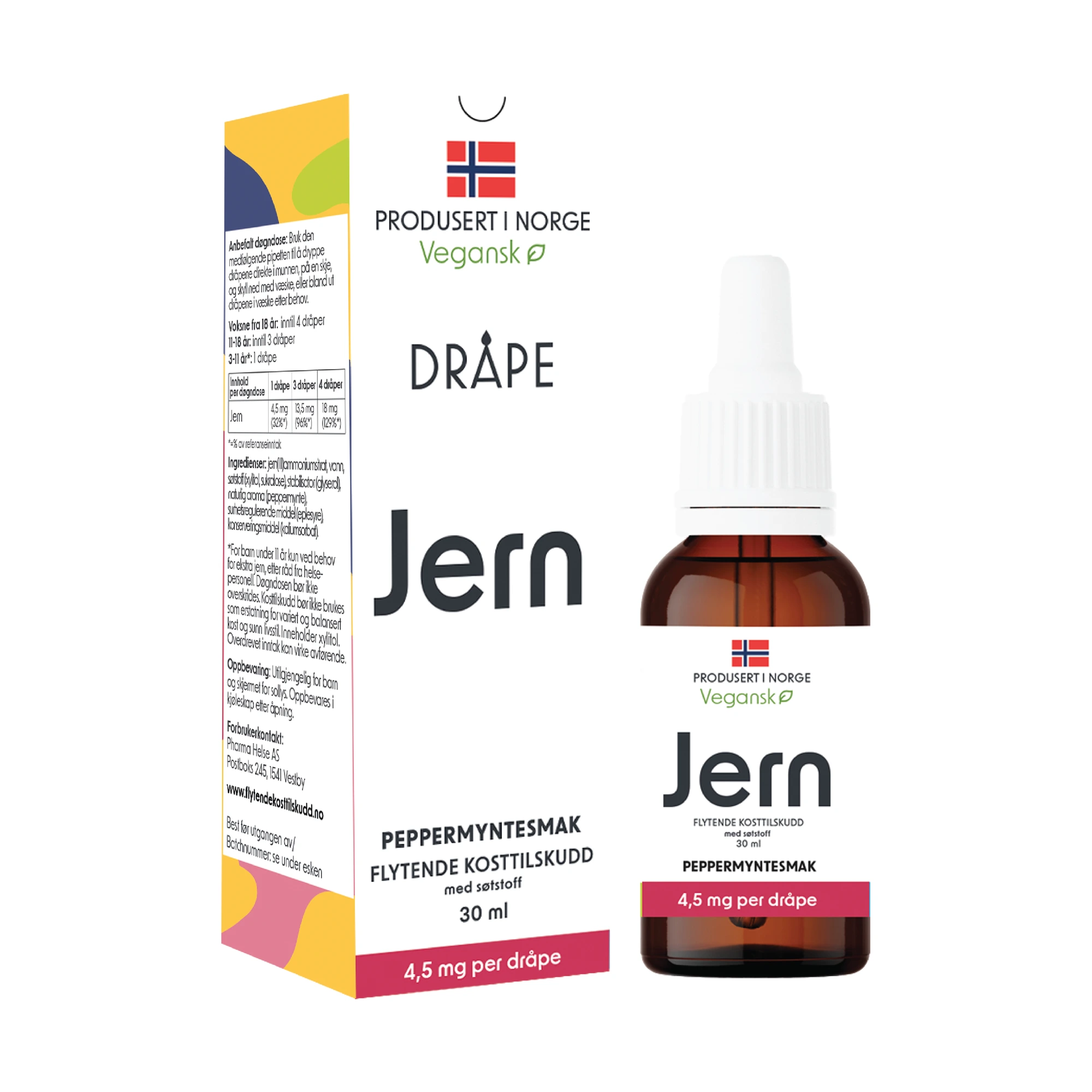 Dråpe vegansk jern peppermynte dråper 4,5 mg/dråpe