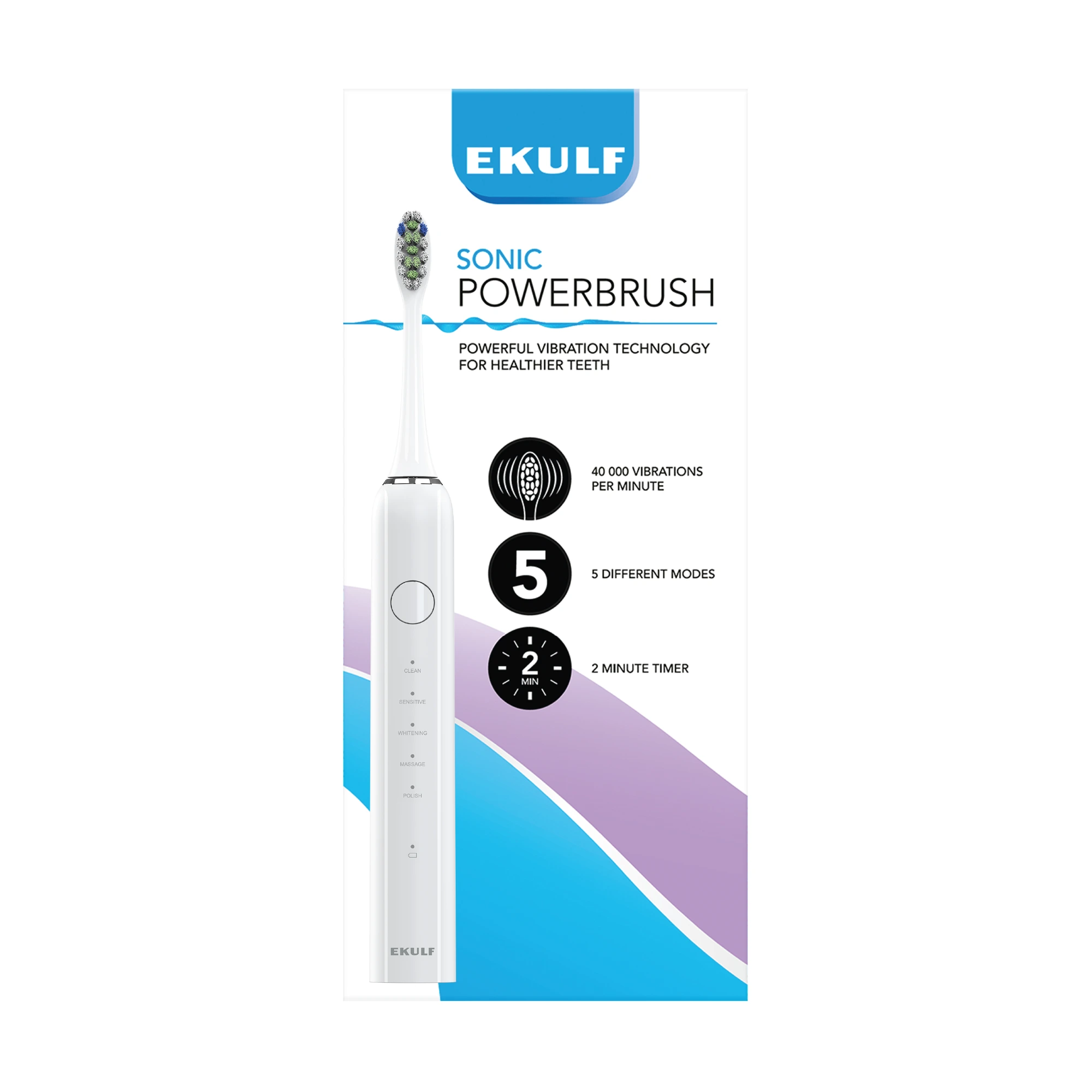 Ekulf Sonic Powerbrush elektrisk tannbørste hvit 1 stk