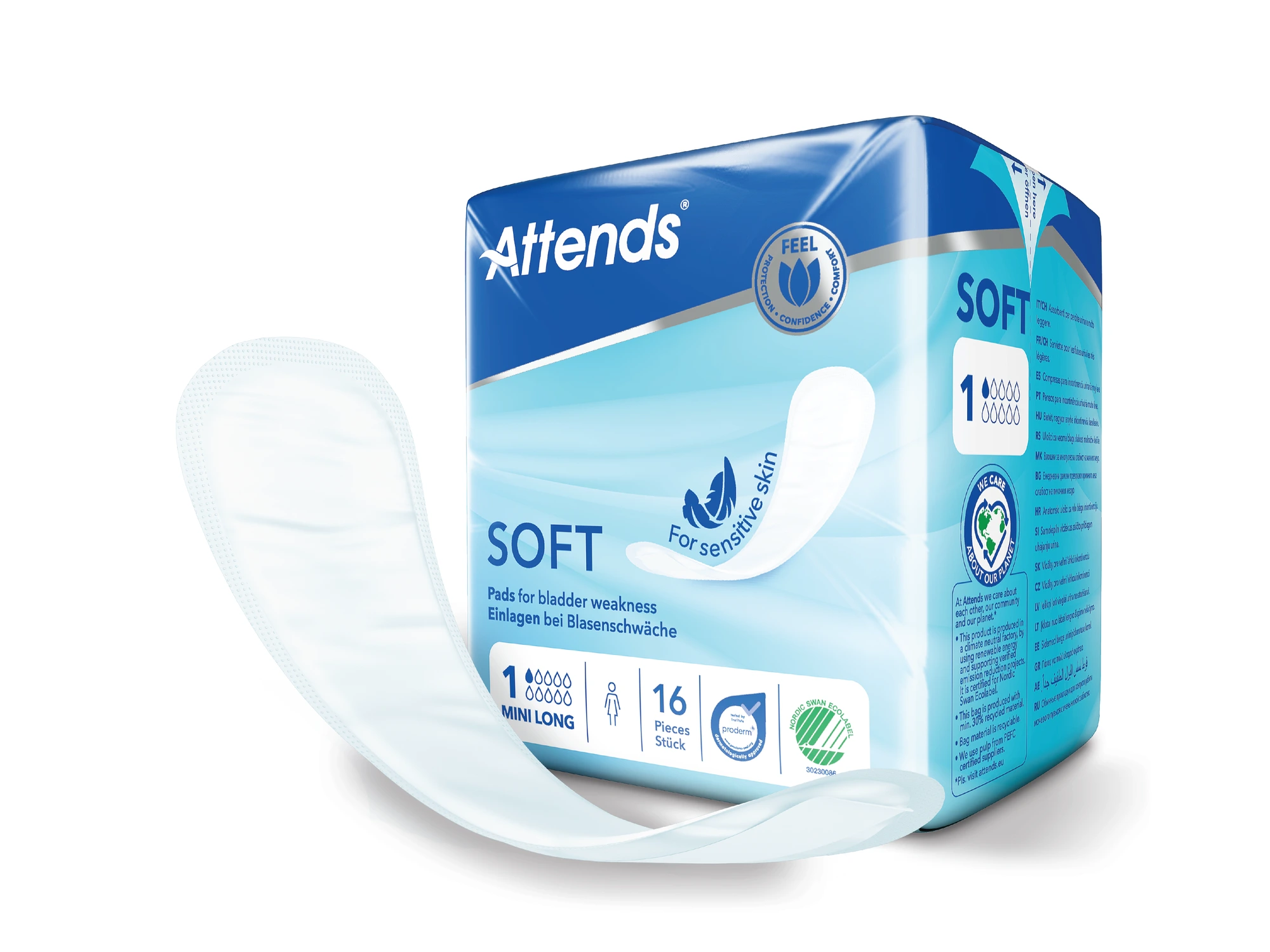 Attends Soft 1 Mini Long bind for urinlekkasje 16 stk