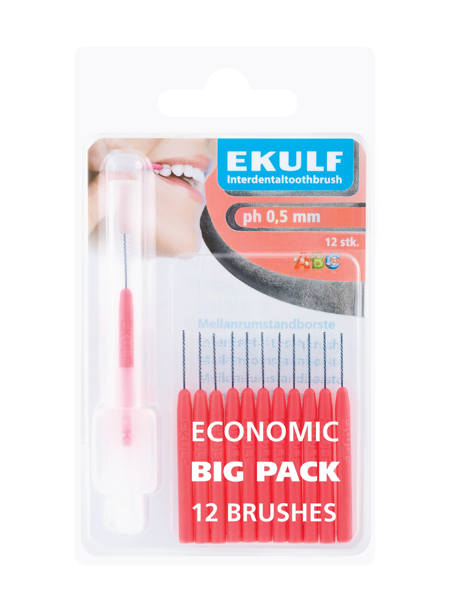 Ekulf pH mellomromstannbørste 0,5 mm rød 12 stk