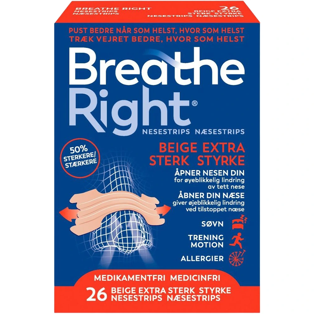 Breathe Right nesestrips beige ekstra sterk 26 stk