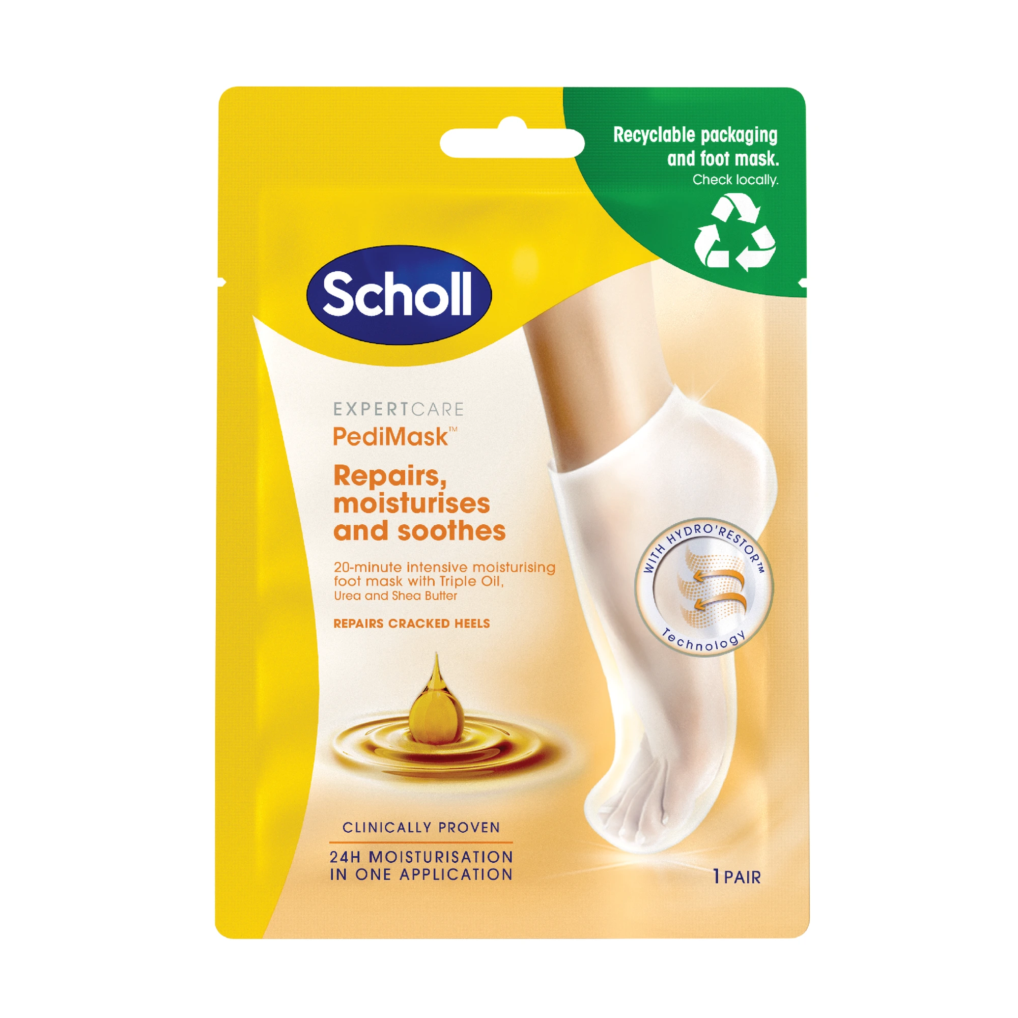 Scholl Pedimask Triple Oil fotmaske sokker 1 par