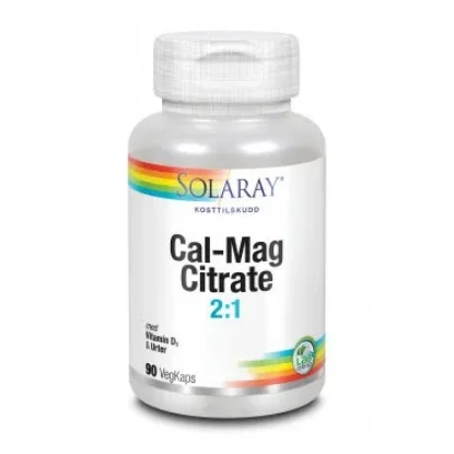 Solaray Cal‑Mag 2:1 M/D Citrate Veg 90 kapsler – Organisk kalsium og magnesium med vitamin D