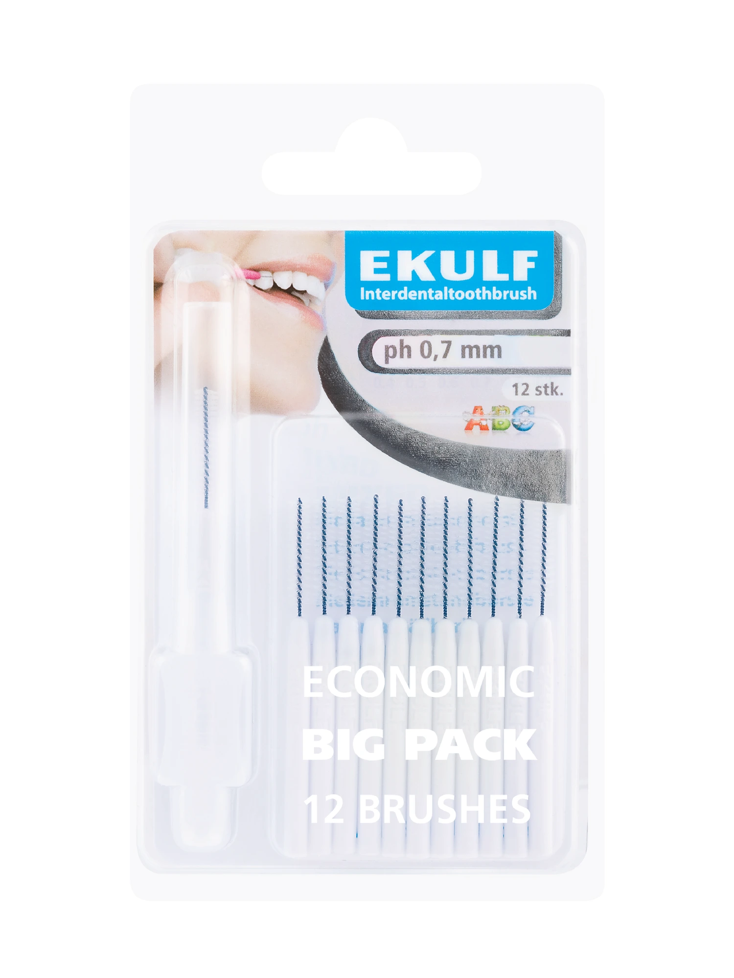 Ekulf pH mellomromstannbørste 0,7 mm hvit 12 stk