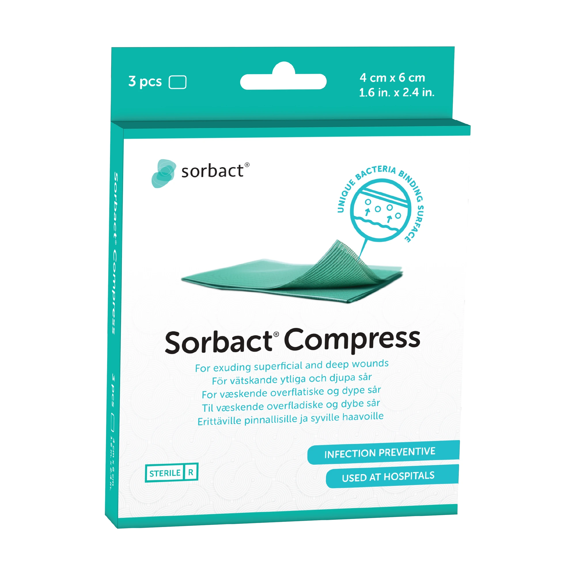 Sorbact Compress sårkontaktlag 4 x 6 cm 3 stk
