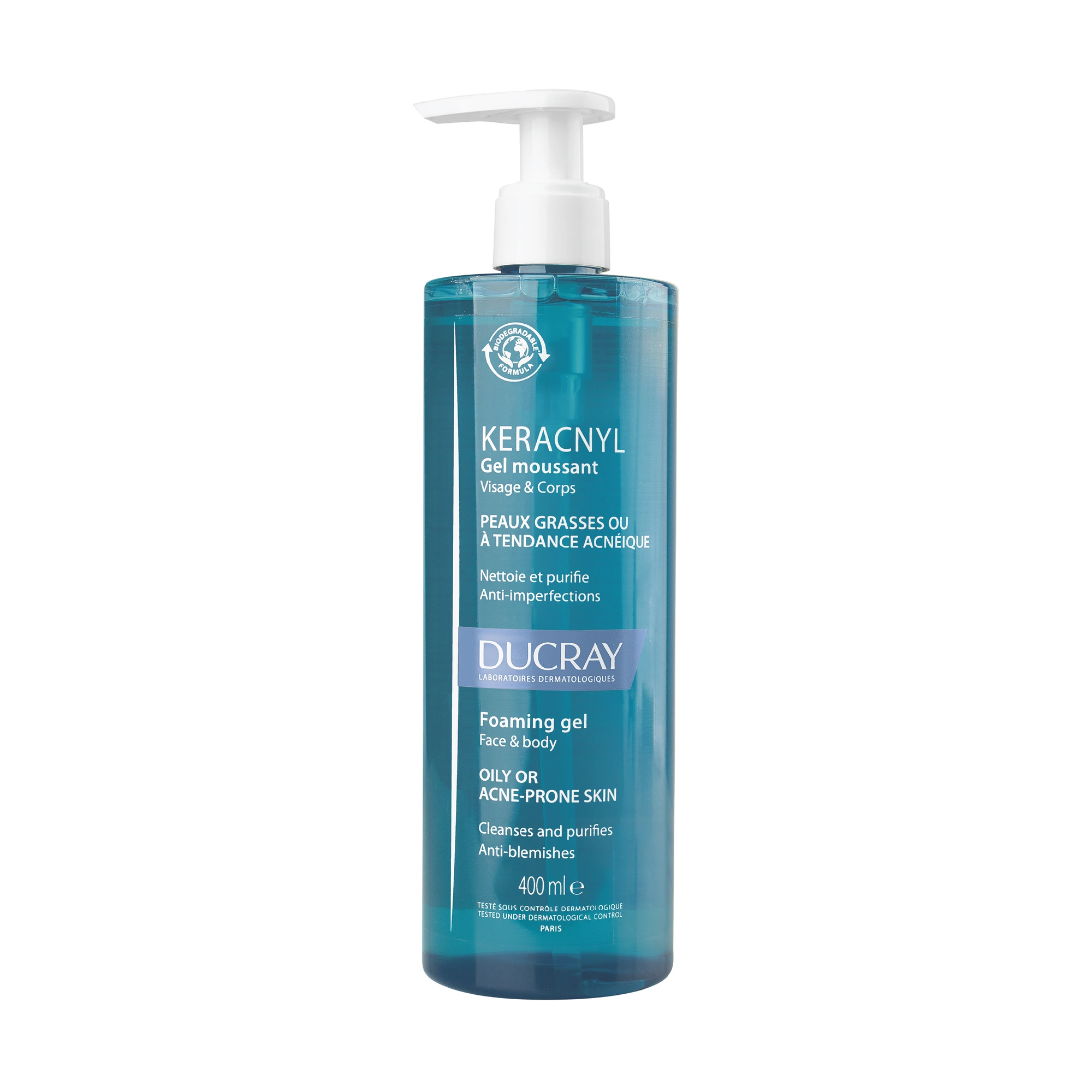 Ducray Keracnyl Foaming Gel rens til uren hud 400 ml