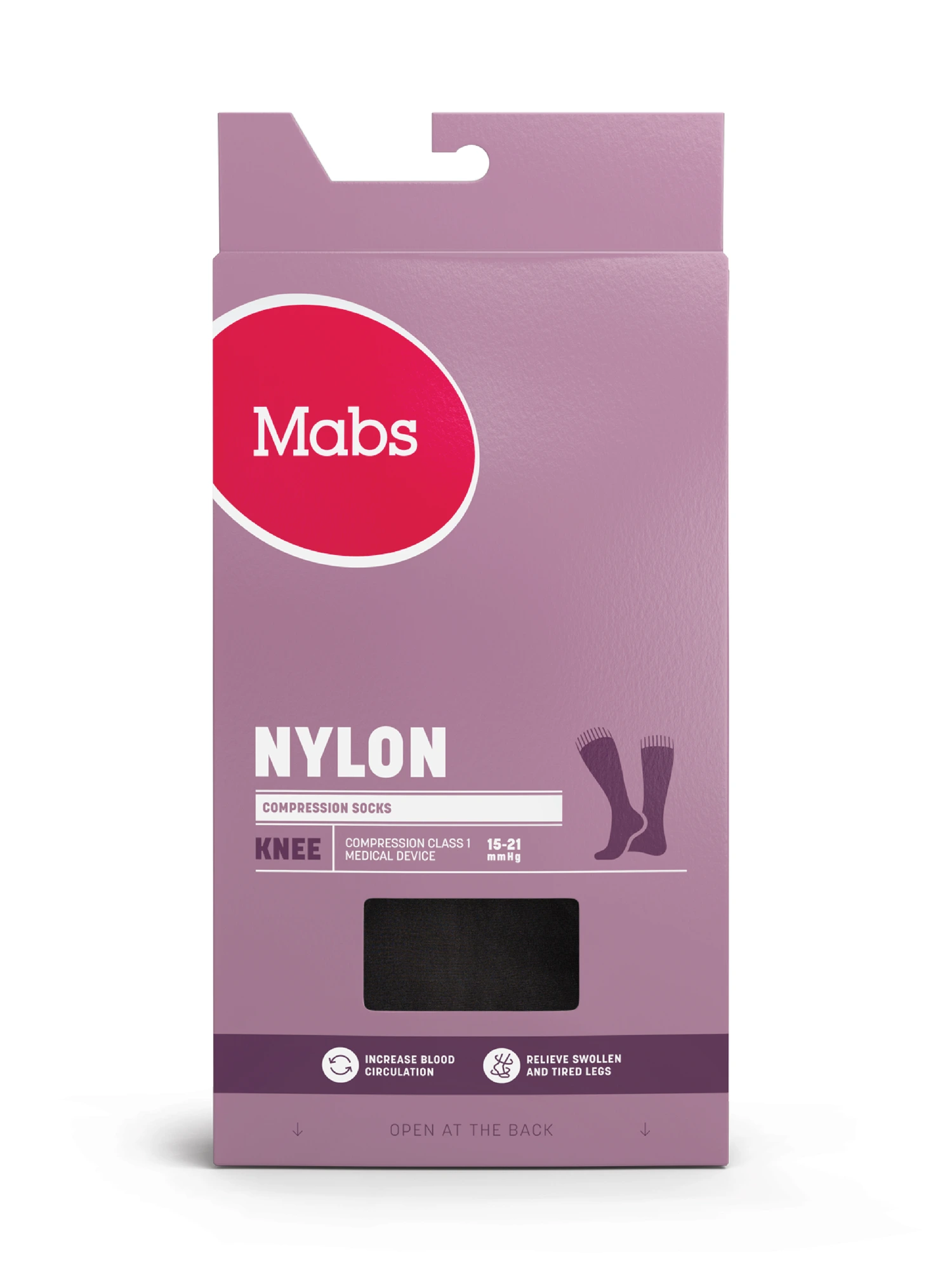 Mabs Nylon kompresjonsstrømpe kne klasse 1 sort L 1 par