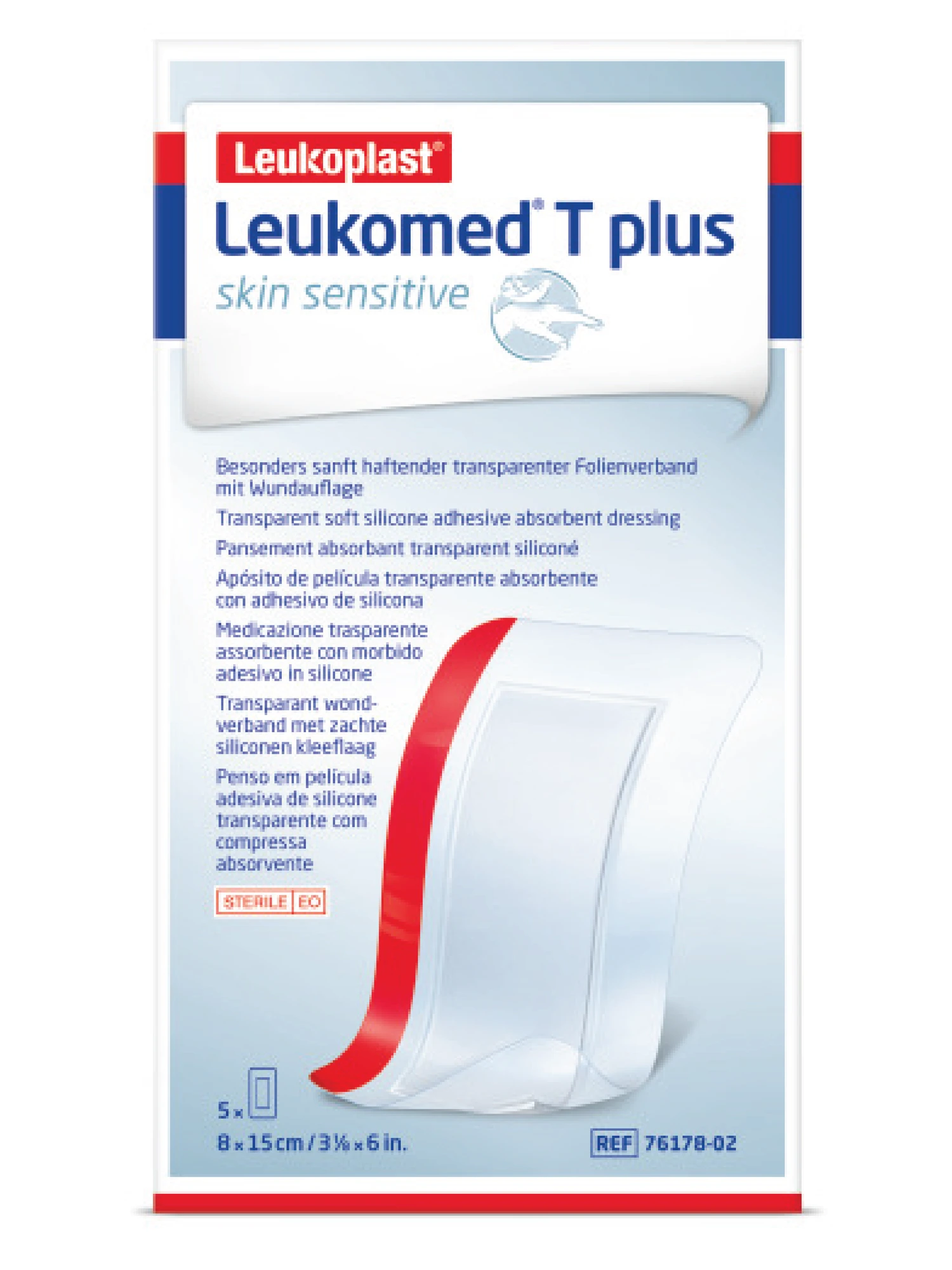 Leukomed T Plus Skin Sensitive sårbandasje 8 x 15 cm 5 stk