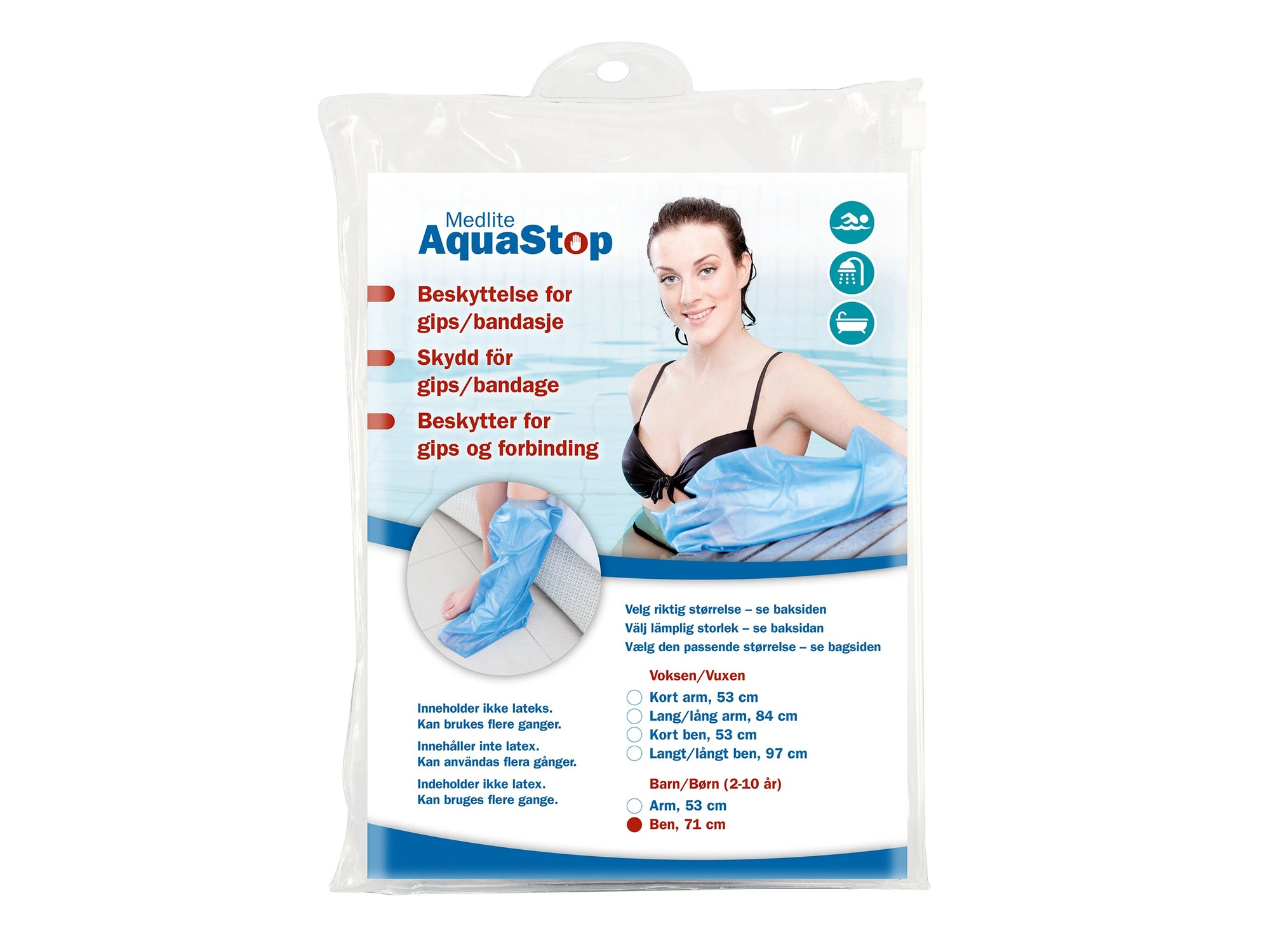 Aquastop dusjbeskytter voksen ben lang 1 stk
