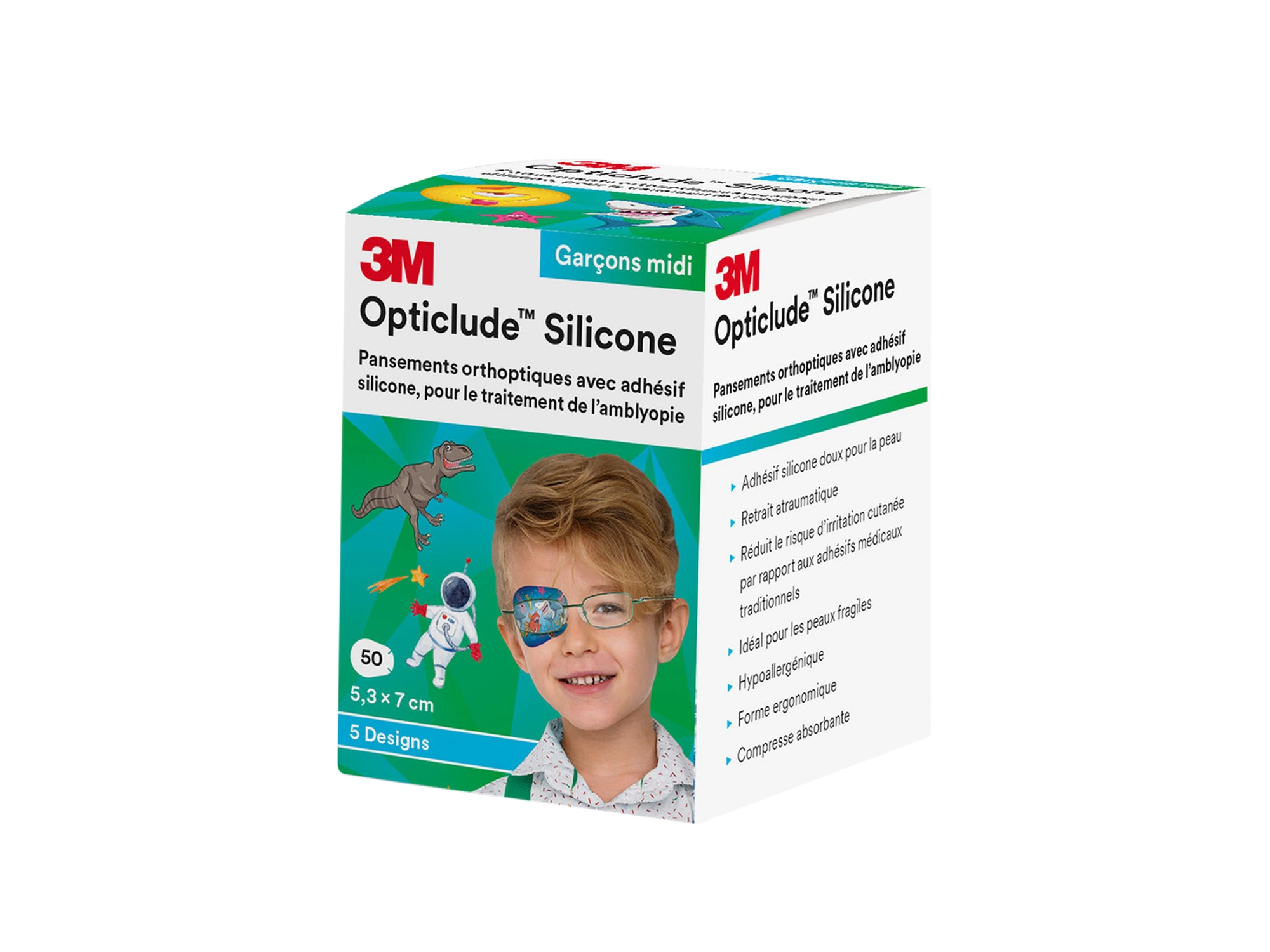 Opticlude Silicone øyelapper gutt midi 5,3x7cm 50 stk
