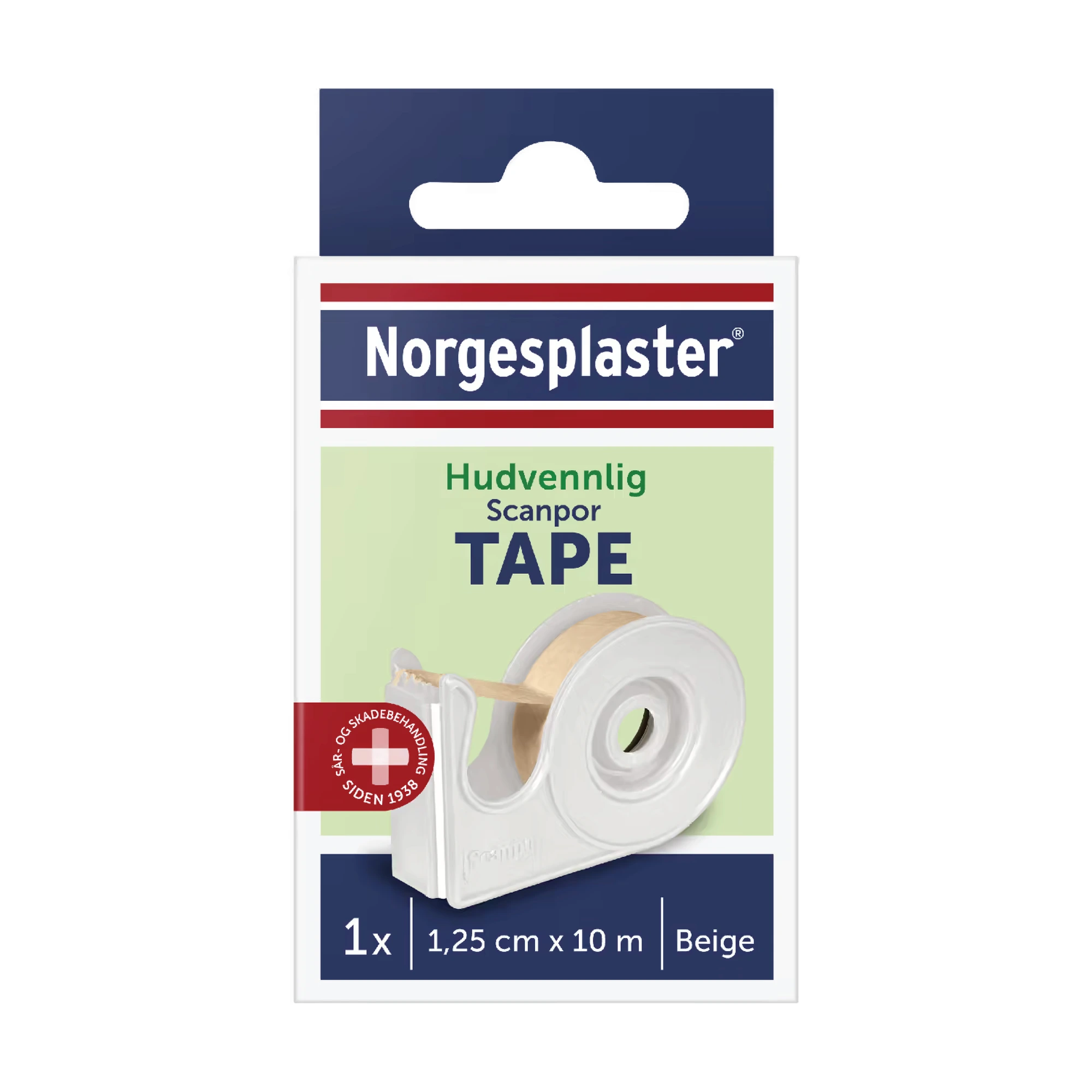 Norgesplaster Scanpor tape med dispenser 1,25 cm x 10 m beige 1 stk