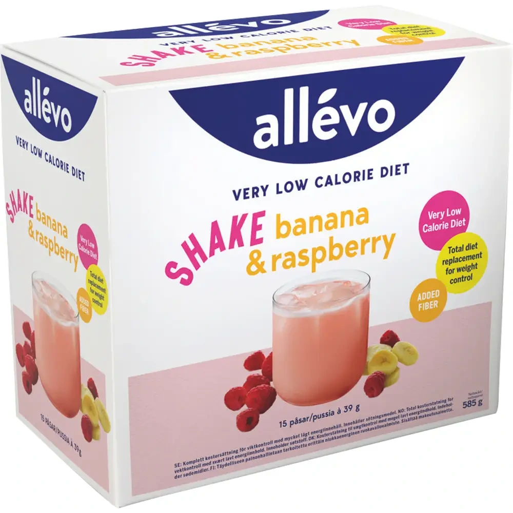 Allévo VLCD Shake banan og bringebær 15x39 g