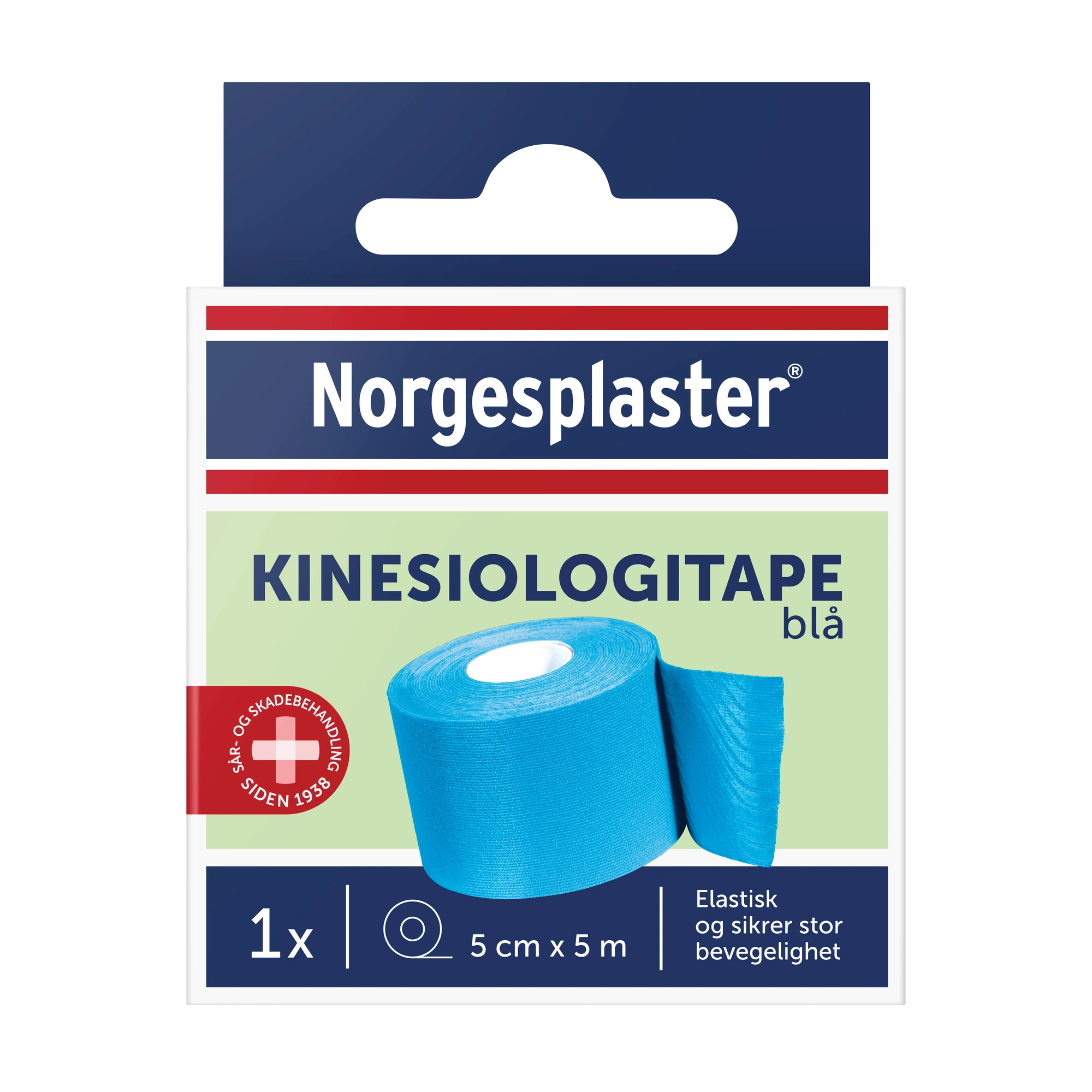 Norgesplaster kinesiologitape i blå farge, 5 cm x 5 m 1 stk