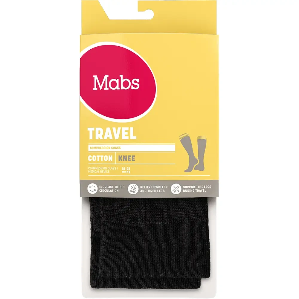 Mabs Travel kompresjonsstrømpe kne klasse 1 sort M 1 par