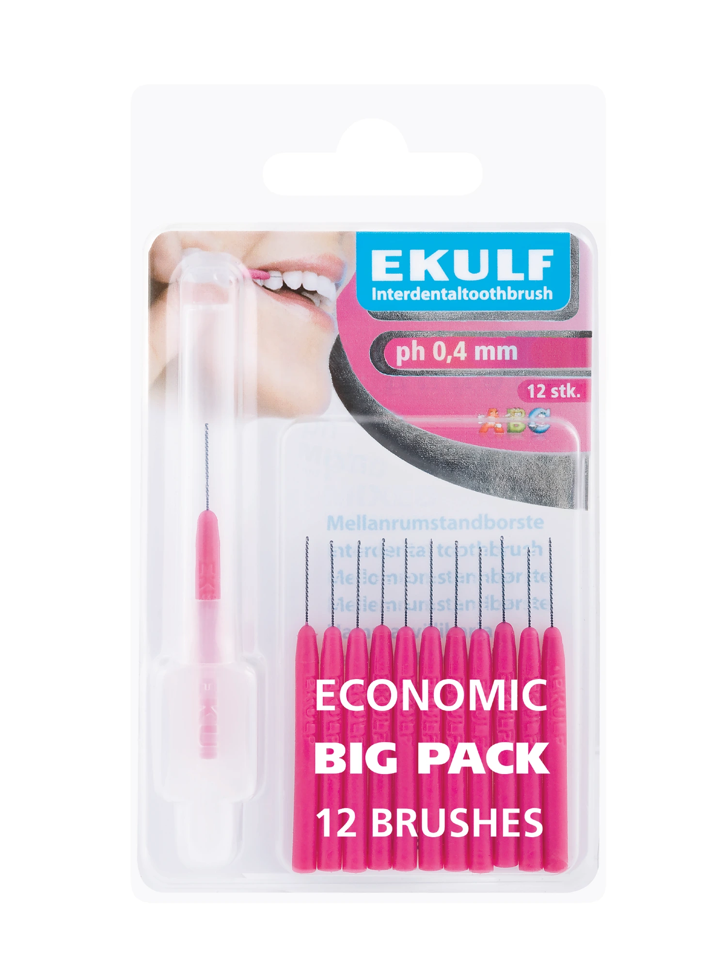 Ekulf pH mellomromstannbørste 0,4 mm lilla 12 stk