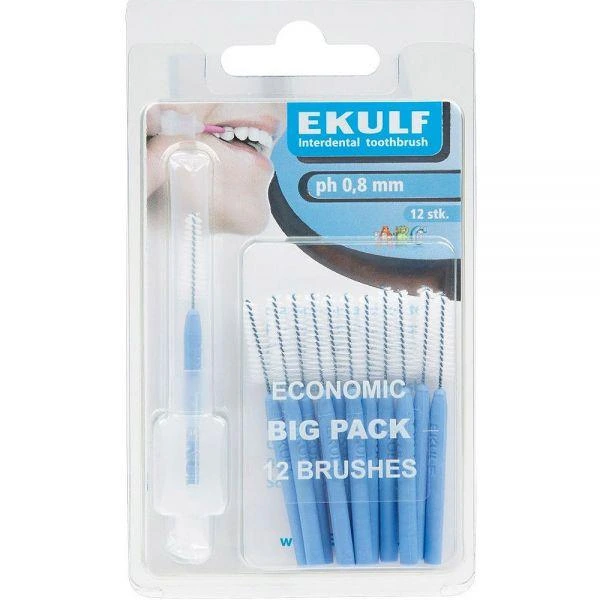 Ekulf pH mellomromstannbørste 0,8 mm blå 12 stk