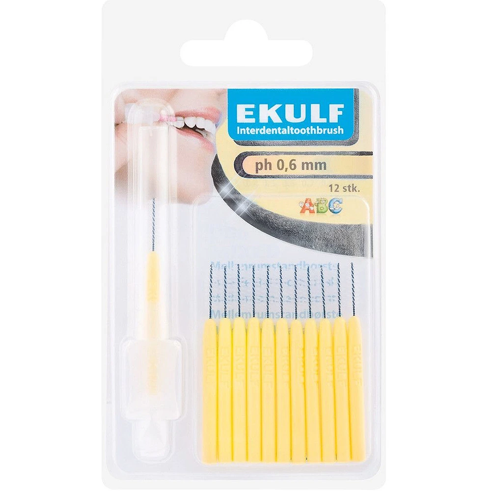 Ekulf pH mellomromstannbørste 0,6 mm gul 12 stk