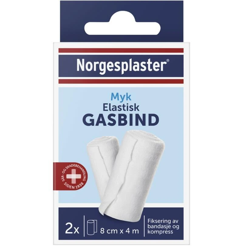 Norgesplaster Elastisk gasbind 8 cm x 4 m 2 stk
