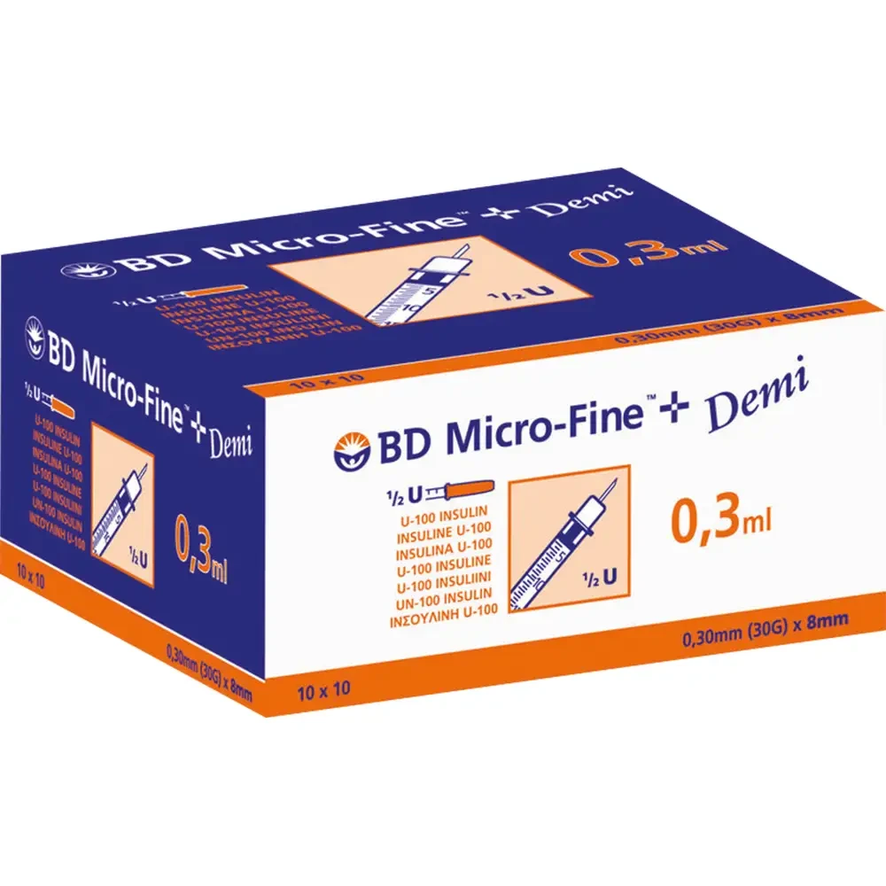 BD Micro-Fine+ U-100 insulinsprøyte 0,3 ml 0,30 x 8 mm 100 stk