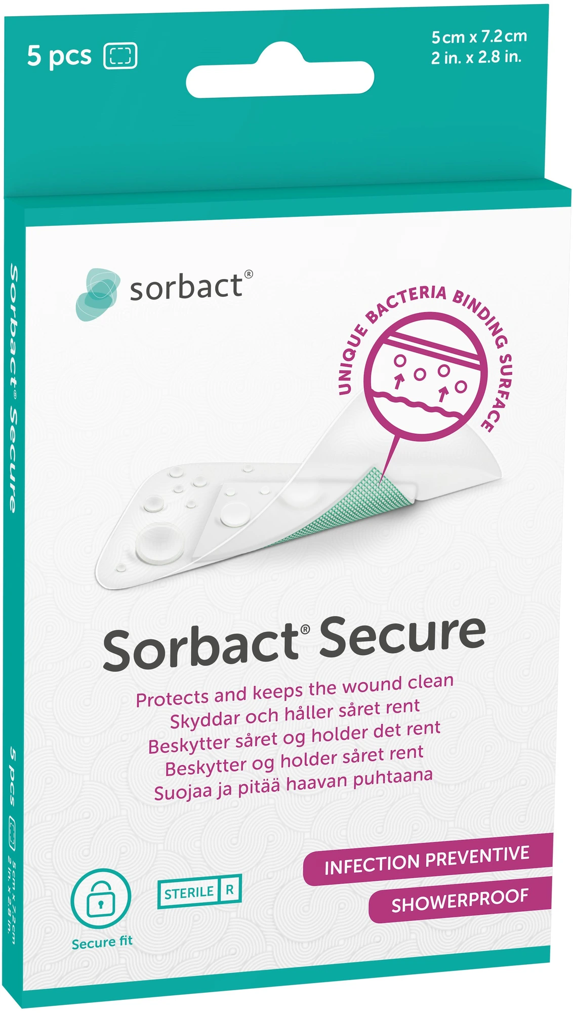 Sorbact Secure plaster 5x7,2cm 5 stk