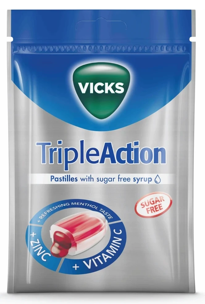 Vicks Triple Action sugetabletter sukkerfri 72 g