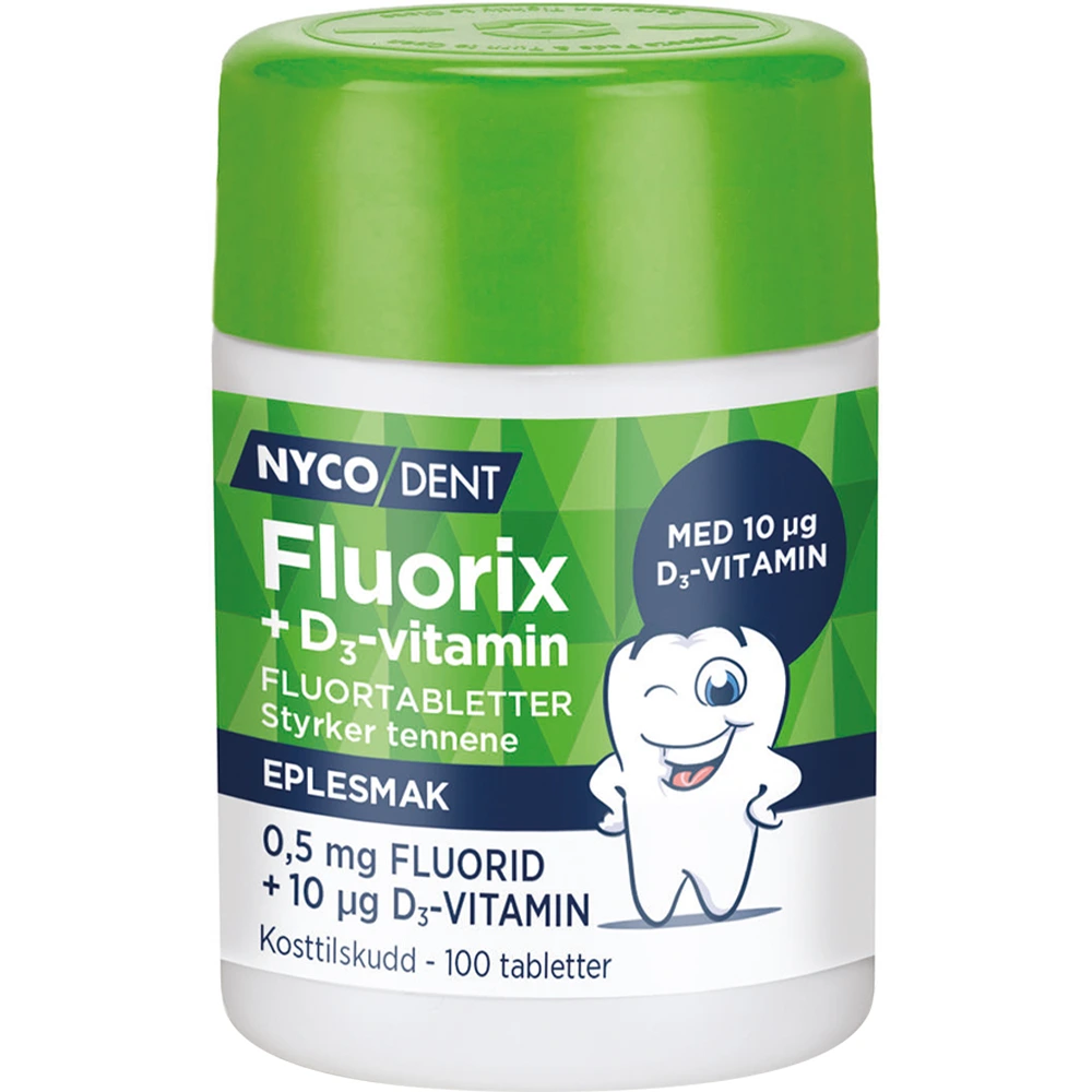Nycodent fluorix m/D3-vit sugetab med eplesmak 0,5 mg/10 mikrog