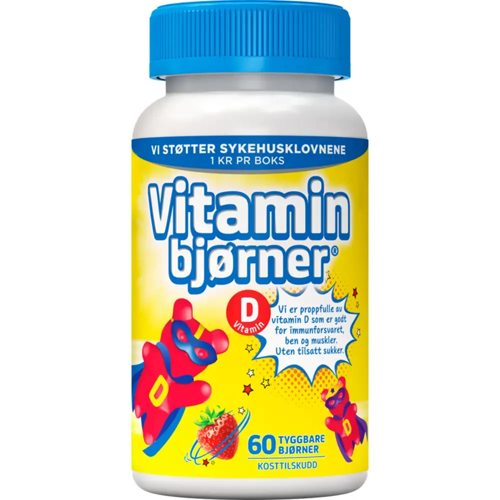 Vitaminbjørner vitamin-D jordbær tyggetab med jordbærsmak 10 mikrog