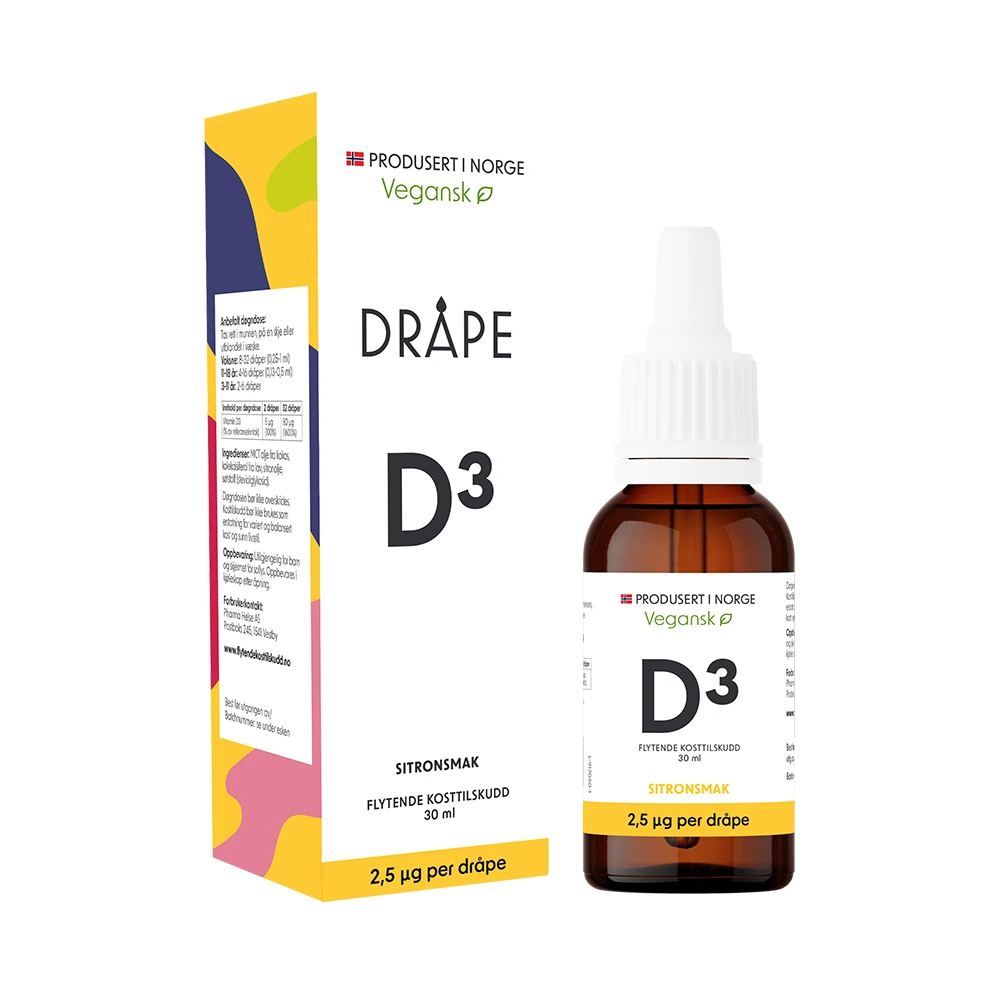Dråpe vegansk D3 sitron dråper 2,5 mikrog/dråpe