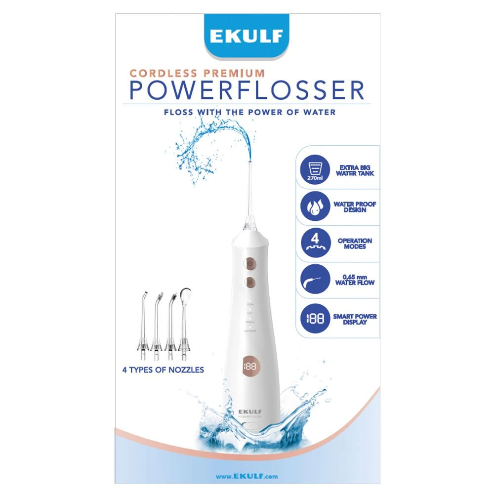 Ekulf PowerFlosser Cordless Premium munnskyller hvit 1 stk