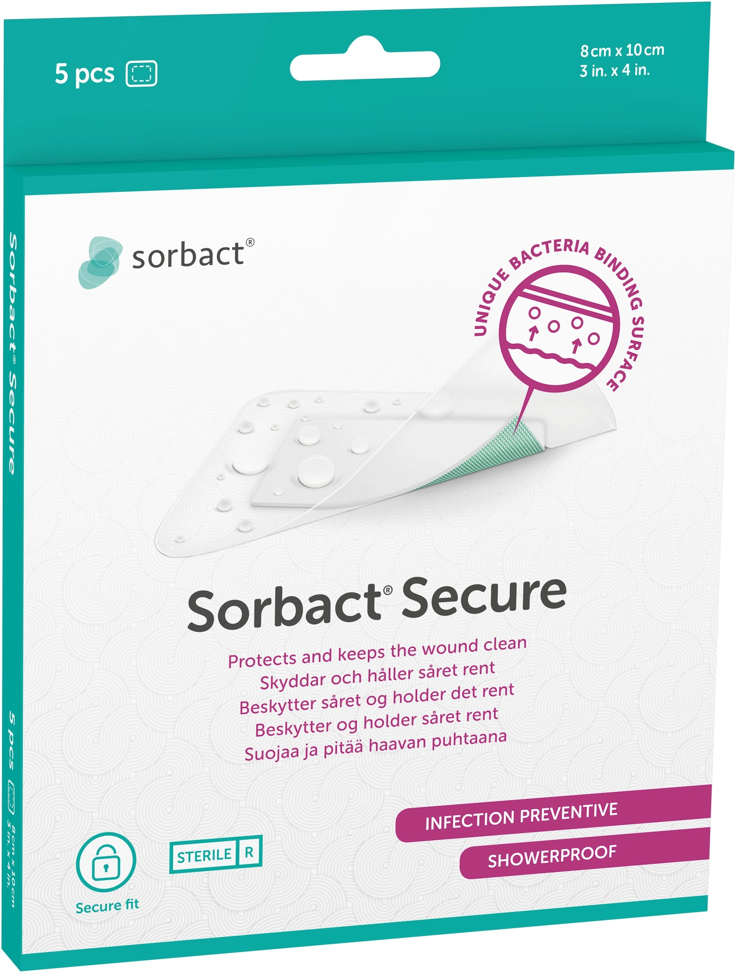 Sorbact Secure plaster 8x10cm 5 stk