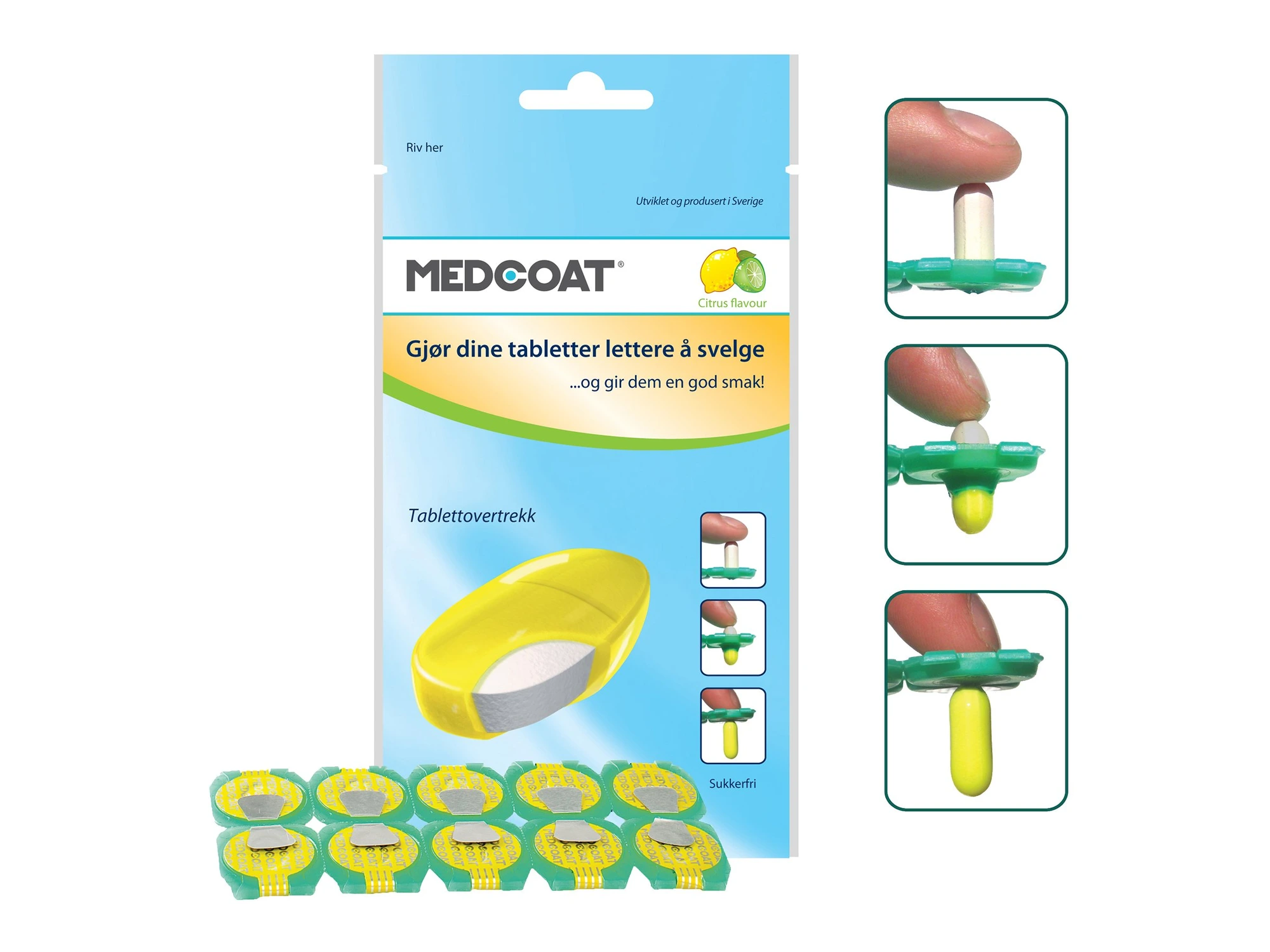 Medcoat tablettovertrekk sitrus 10 stk