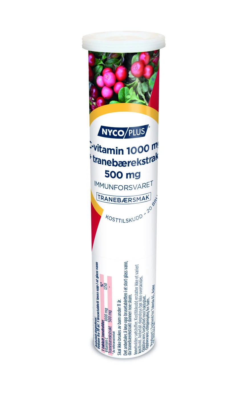 Nycoplus C-vitamin 1000 mg med tranebærekstrakt 20 brusetabletter