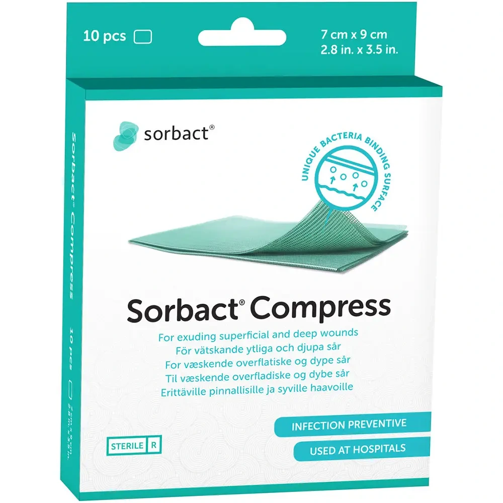 Sorbact Compress Sårbandasje, 7 cm x 9 cm, 10 stk.