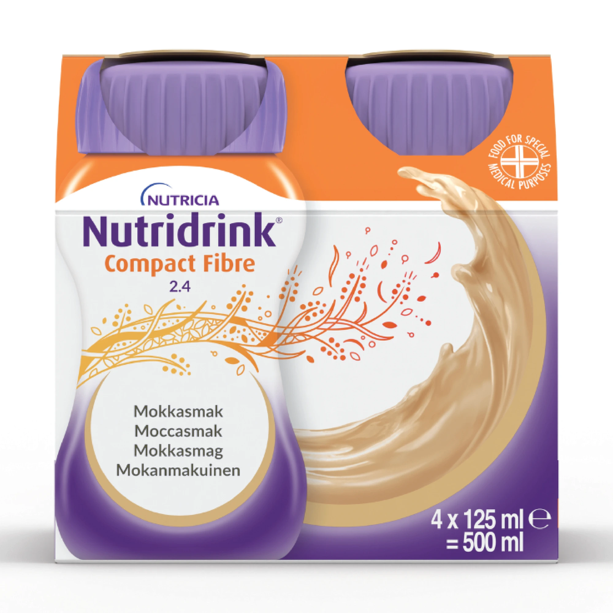 Nutridrink Compact Fibre næringsdrikk kaffe/mokka 4x125 ml