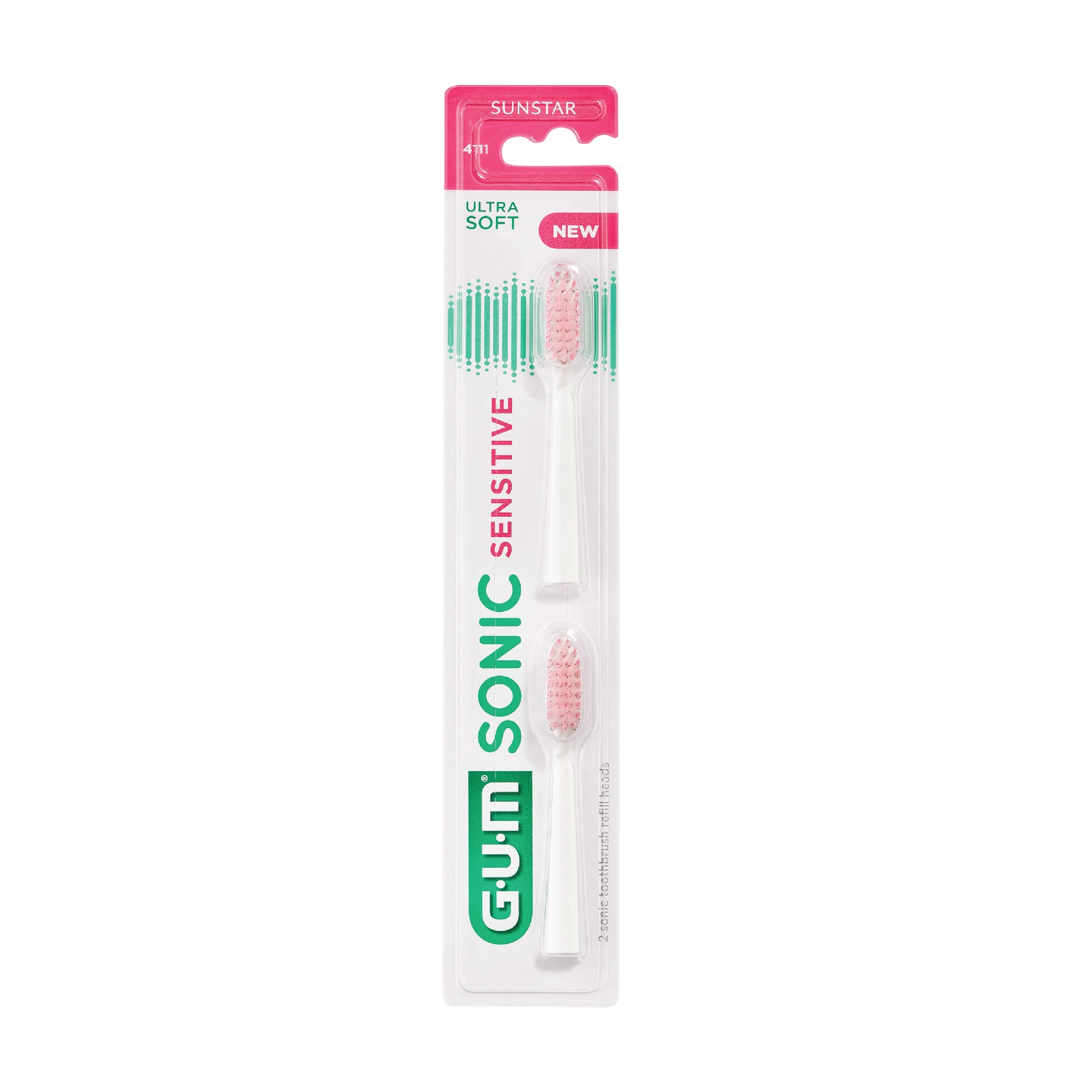 Gum Sonic Sensitive tannbørstehode refill hvit ultrasoft 2 stk