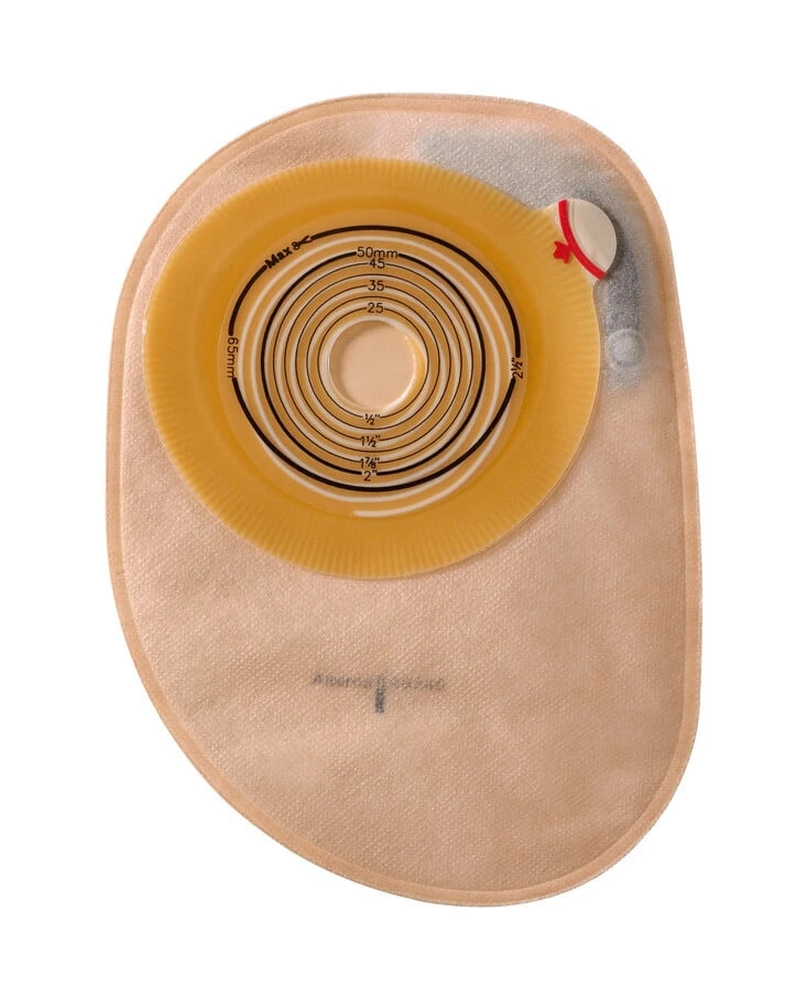 Coloplast Assura Assura pluss 1-delt lukket pose, 12140, Str midi, Flat festeplate, oppklippbar 20-65 mm, Hudfarget, 30 stk.