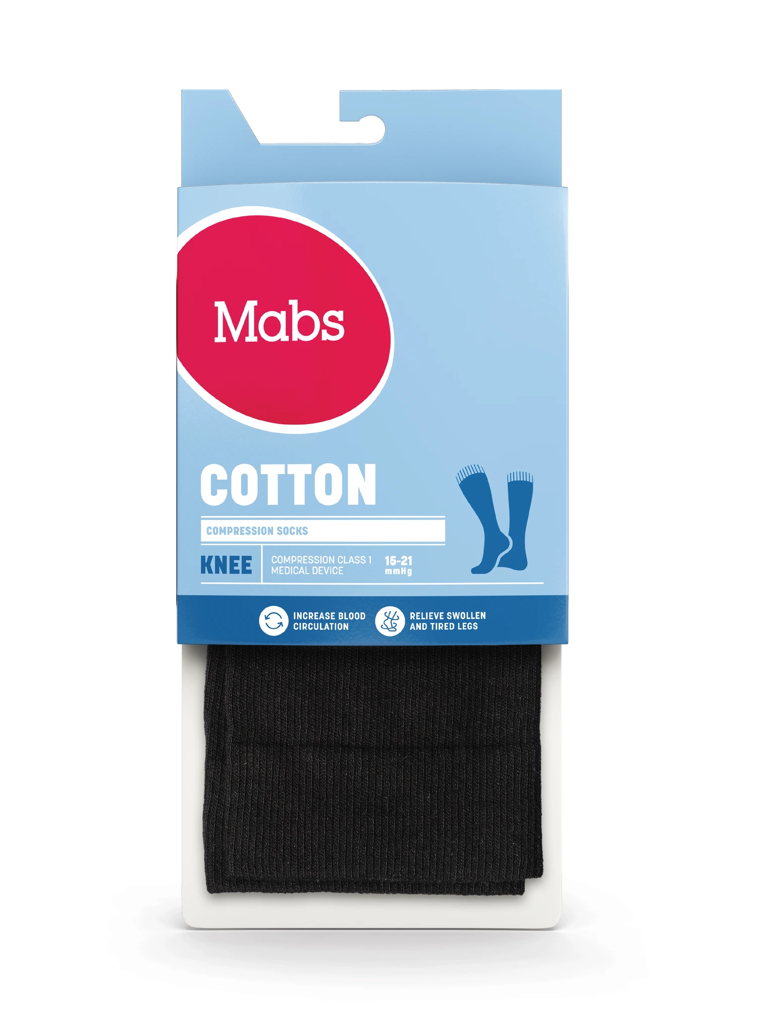Mabs Bomull kompresjonsstrømpe kne klasse 1 sort XL 1 par