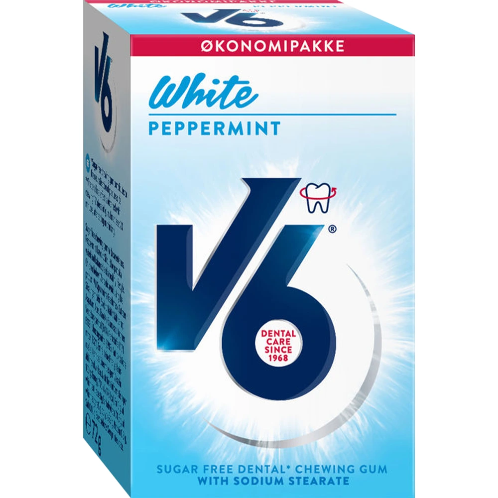 V6 White tyggegummi peppermynte 72 g