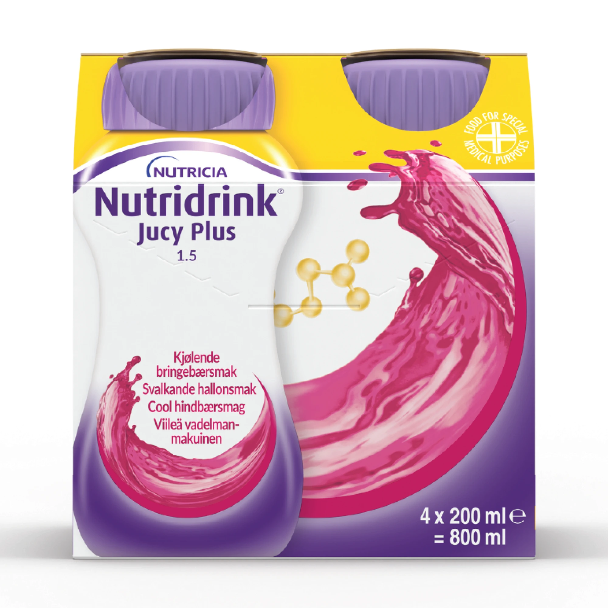 Nutridrink Jucy Plus næringsdrikk kjølende bringebær 4x200 ml