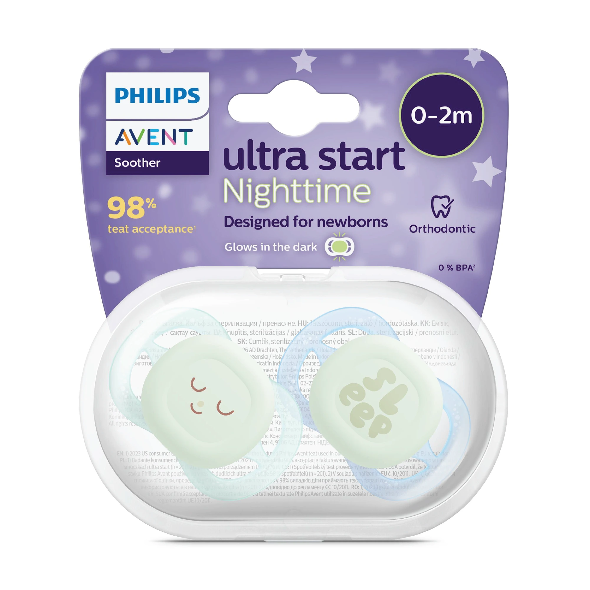 Philips Avent Ultra Start Nighttime narresmokk 0-2 måneder blå/grønn 2 stk