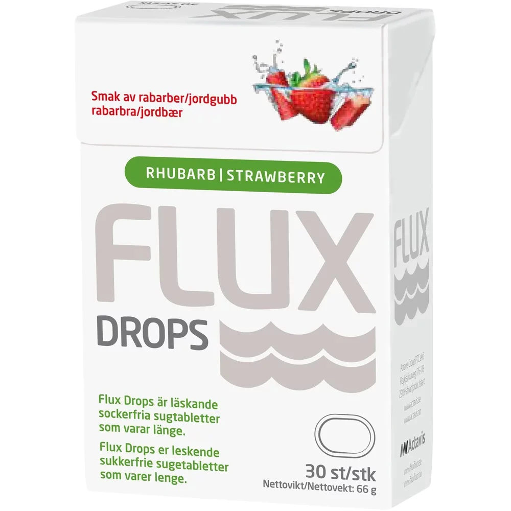 Flux Drops sugetabletter rabarbra/jordbær 30 stk