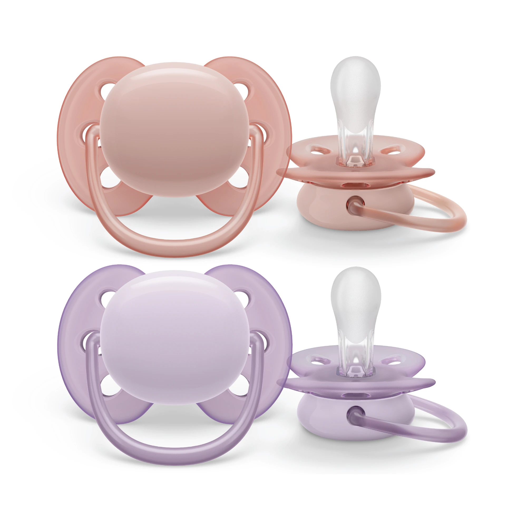 Philips Avent Ultra Soft narresmokk 0-6mnd rosa/lilla 2 stk