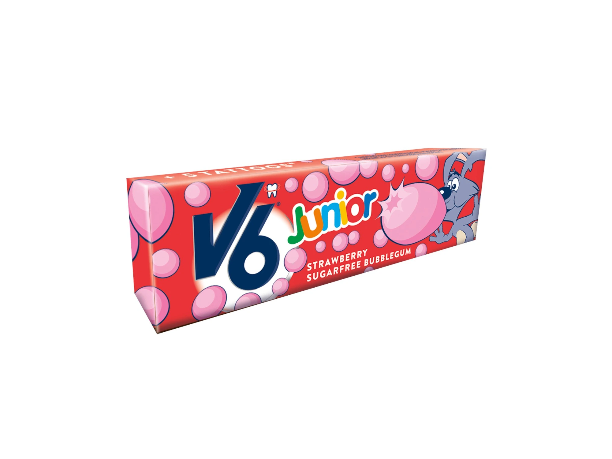 V6 Junior bobletyggegummi jordbær 22 g