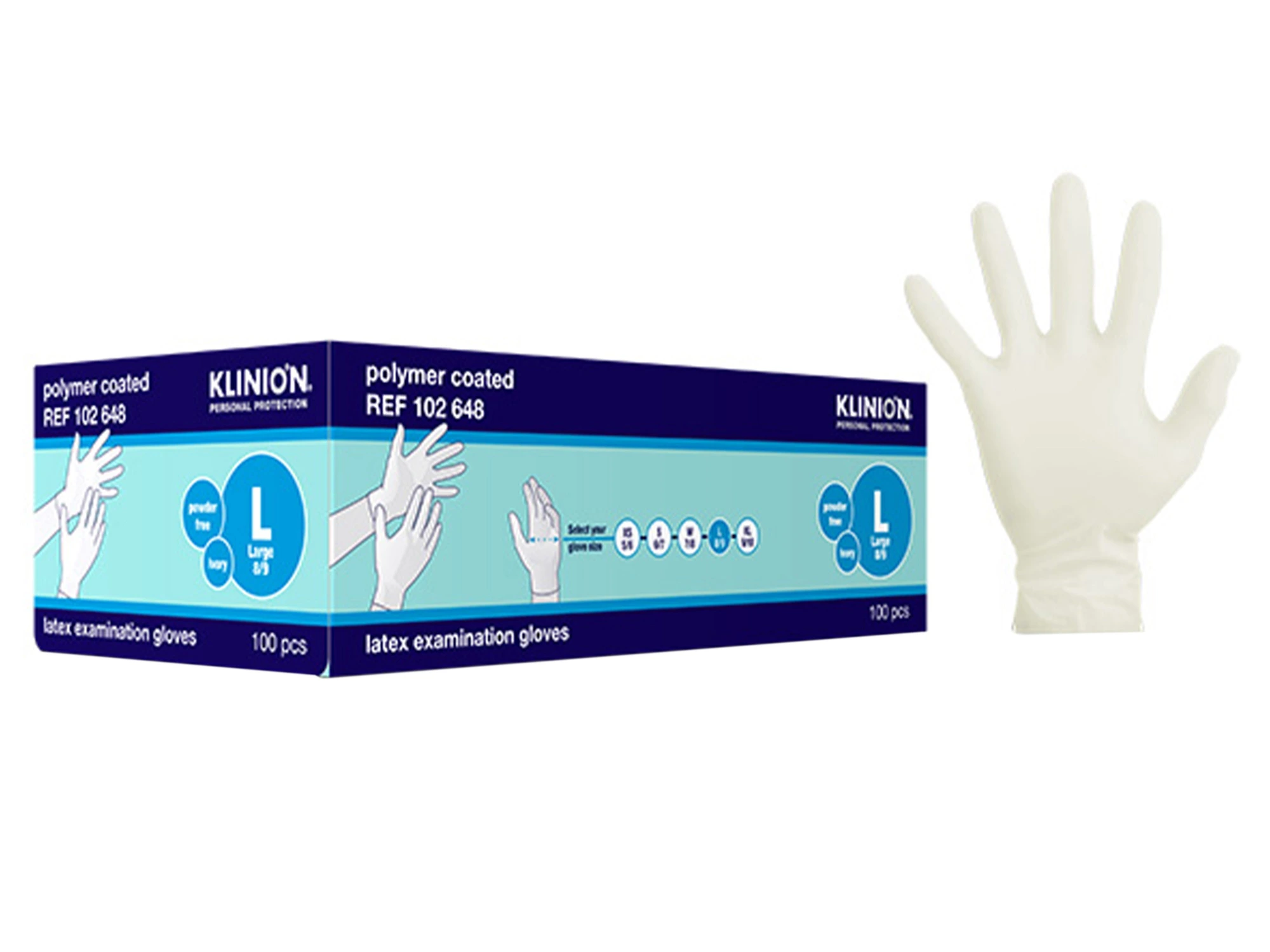 Klinion hanske lateks kort L hvit 100 stk