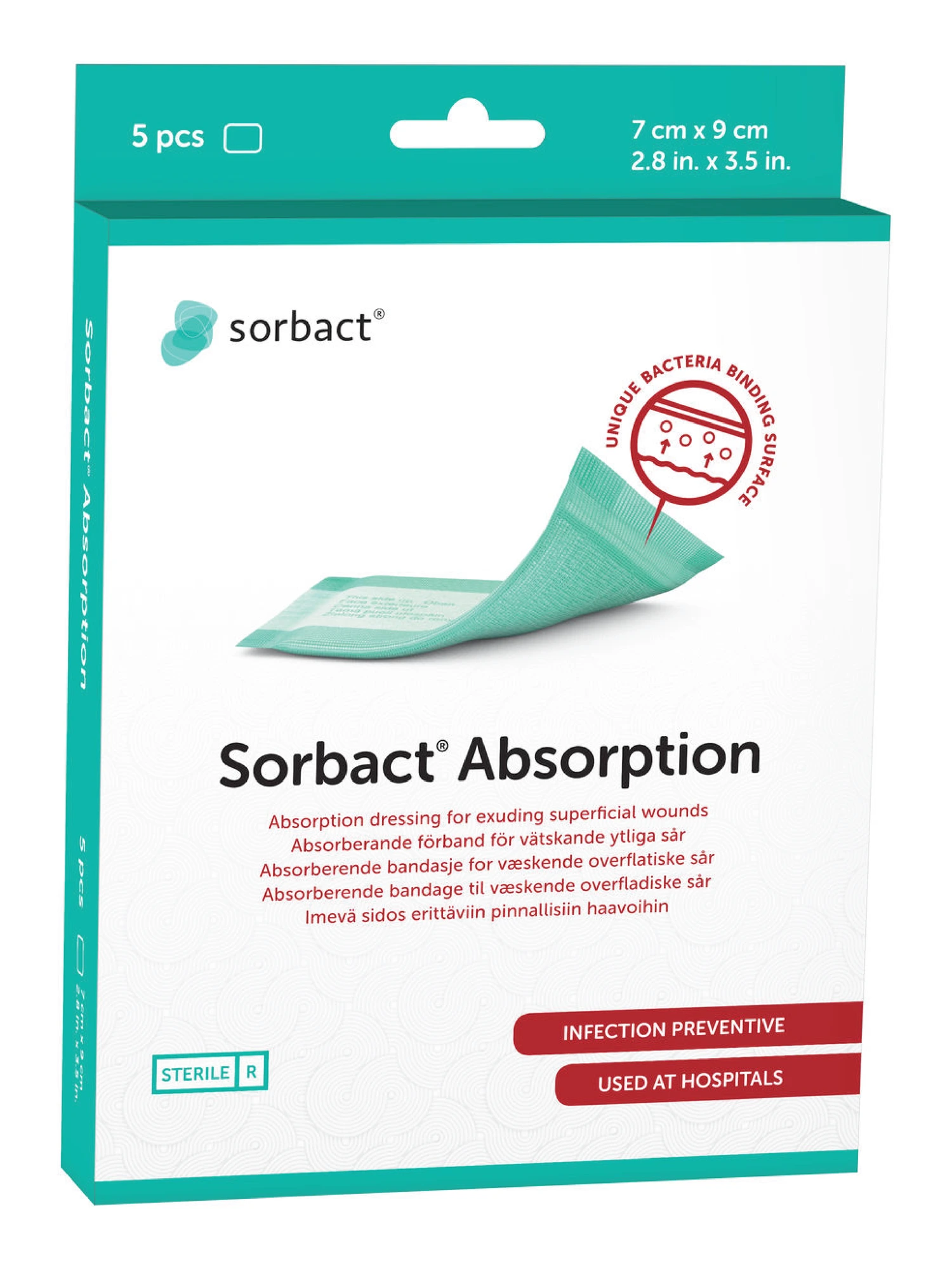 Sorbact Absorption bandasje 7 x 9 cm 5 stk