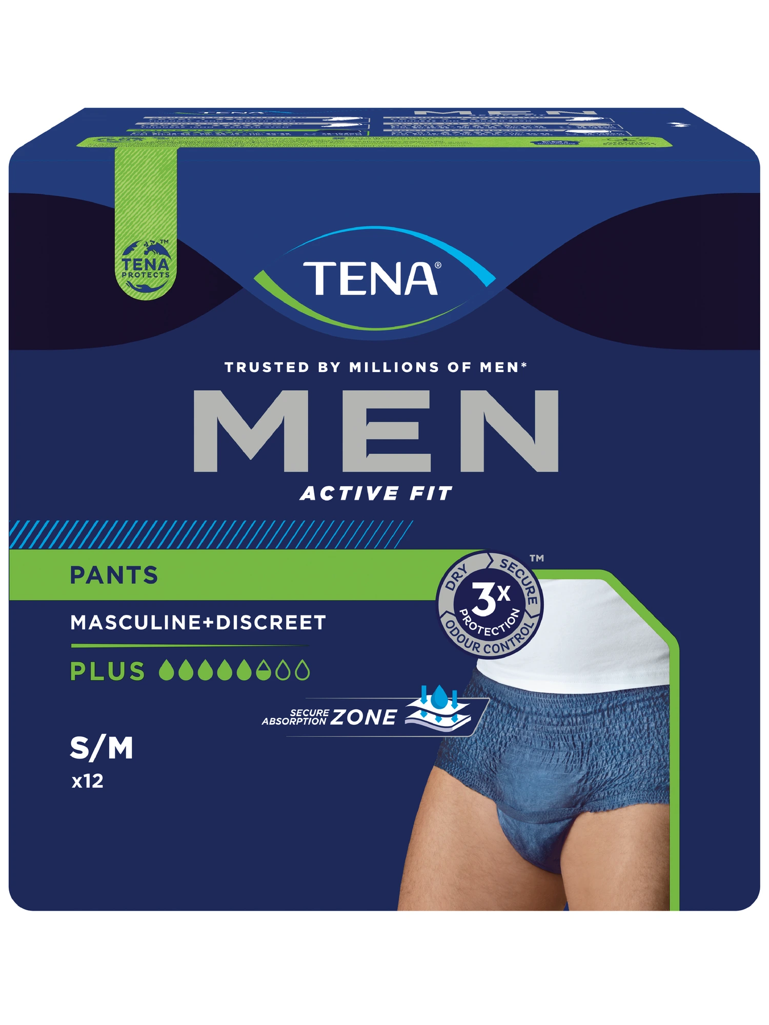 TENA Men Active Fit Pants Plus buksebleie S/M 12 stk