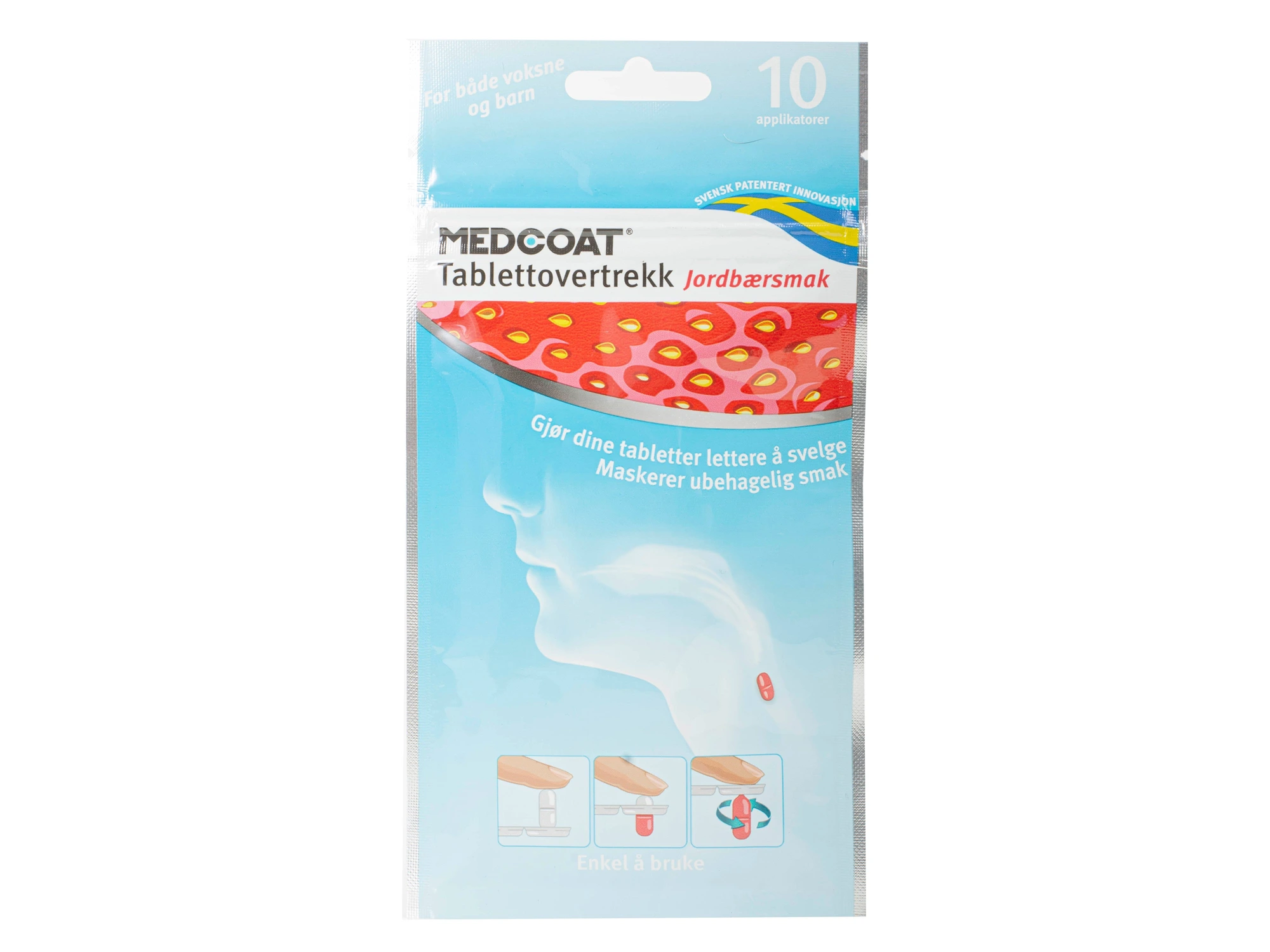 Medcoat tablettovertrekk jordbær 10 stk
