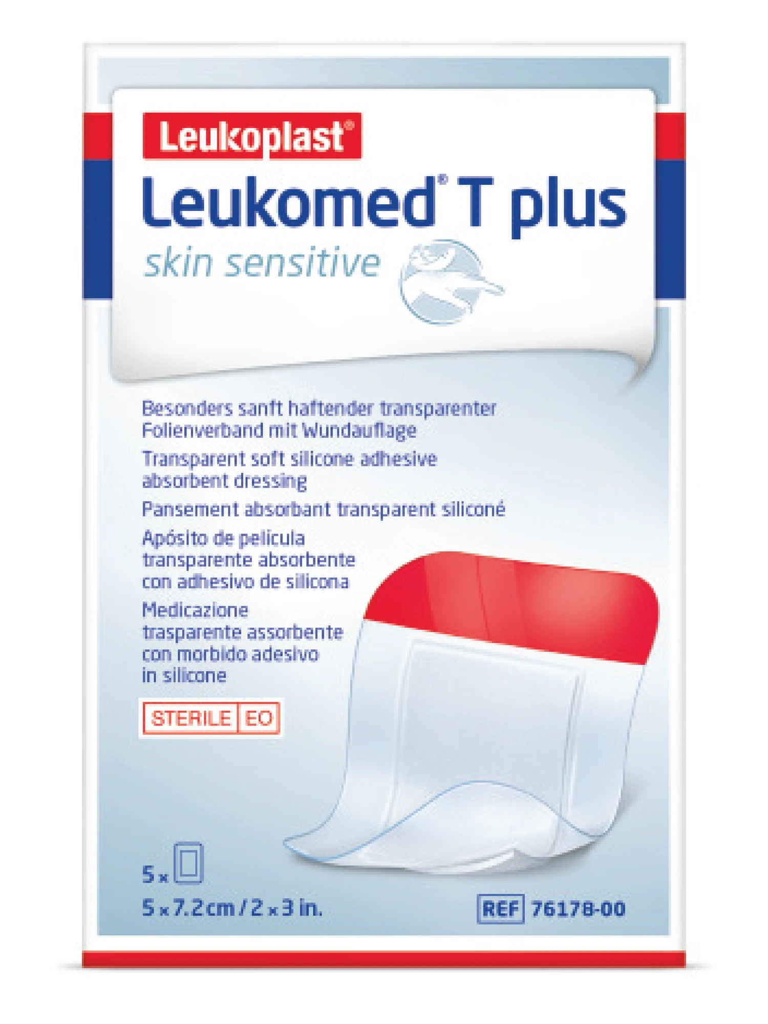 Leukomed T Plus Skin Sensitive sårbandasje 5 x 7,2 cm 5 stk