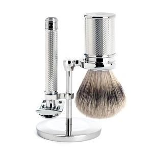 Mühle barbersett med DE-høvel, kost og holder - krom