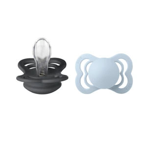 BIBS Supreme Silicone Smokk Str. 1, 0-6 mnd, iron/baby blue, 2 stk.